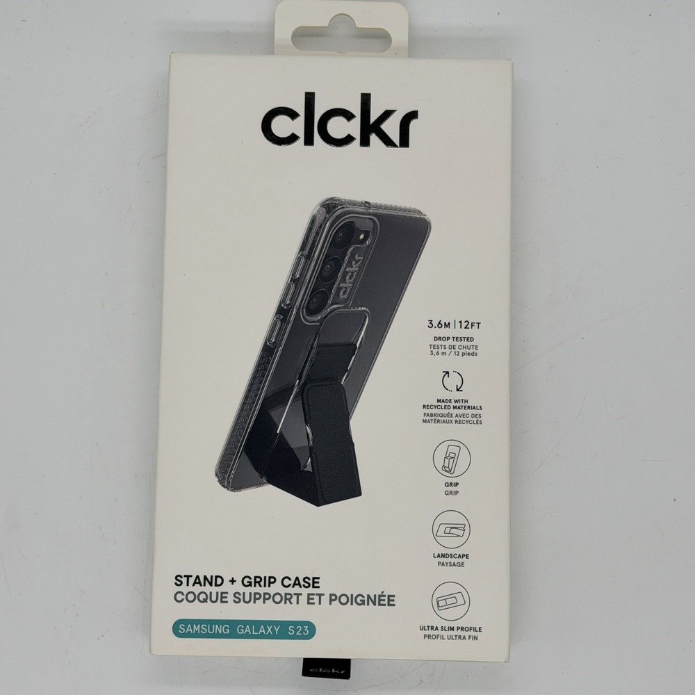 Clckr Stand + Grip Phone Case Clear 12' Drop Protection For Samsung Galaxy S23